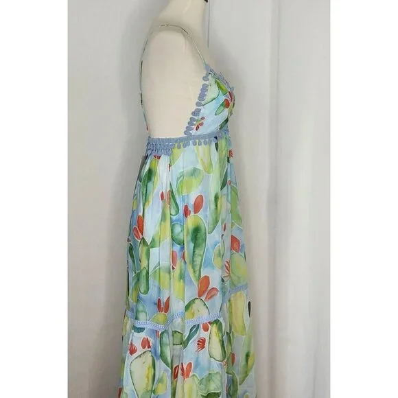 CHARO RUIZ IBIZA Maxi  Dress XS Salamanca Barbary Fruits Blue Green Cotton Resor - Picture 10 of 16